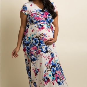 EUC Pinkblush floral wrap maternity maxi dress